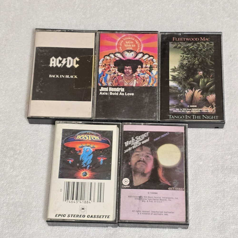 VTG Classic Rock Cassette Lot AC/DC Jimi Hendrix Fleetwood Mac Boston‎ Bob Seger
